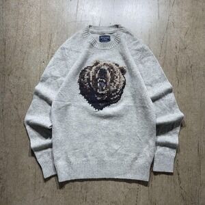Abercrombie & Fitch Sweater Women's XS Gray Bear Graphic Knit Crewneck Pullover